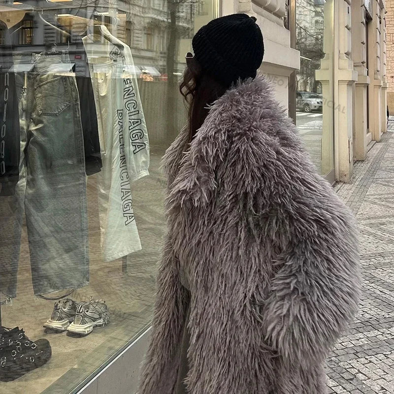 Women's Extra Long Faux Fur Overcoat