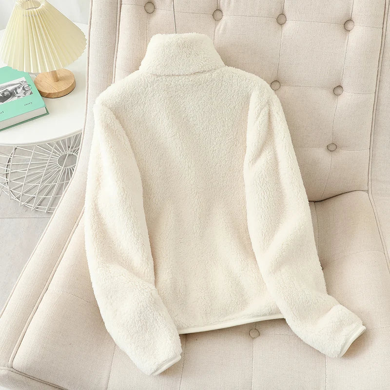 Women's Thick Fleece Zip Jacket with Stand Collar