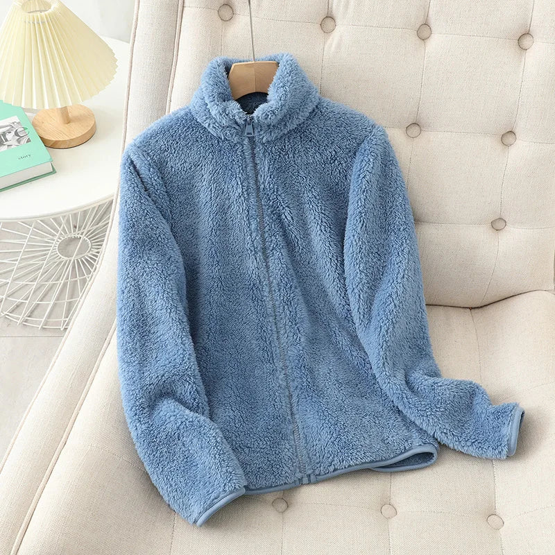 Women's Thick Fleece Zip Jacket with Stand Collar