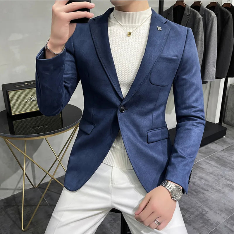 Men's Casual Slim Fit Faux Leather Blazer - Various Colors