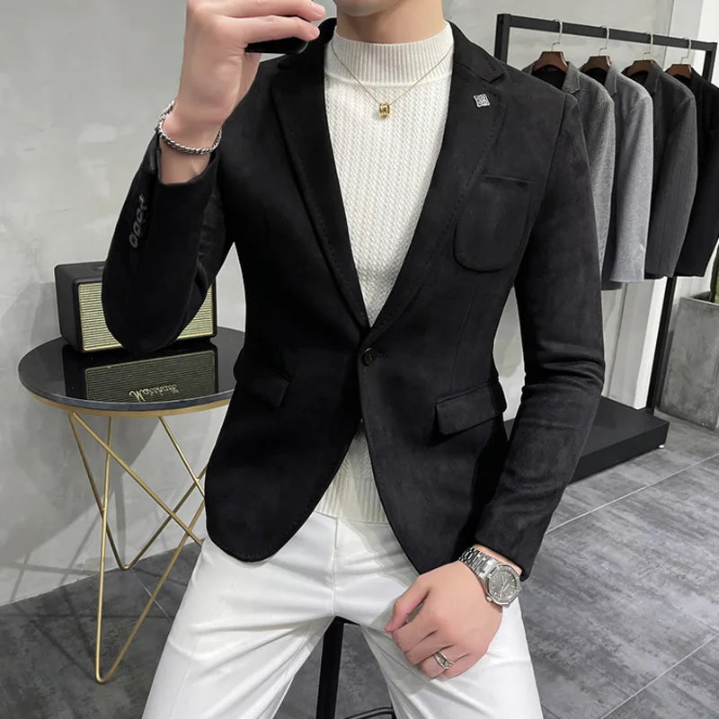 Men's Casual Slim Fit Faux Leather Blazer - Various Colors