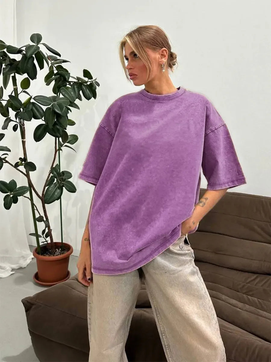 100% Cotton Retro Loose Fit T-shirt For Women - Various Colors