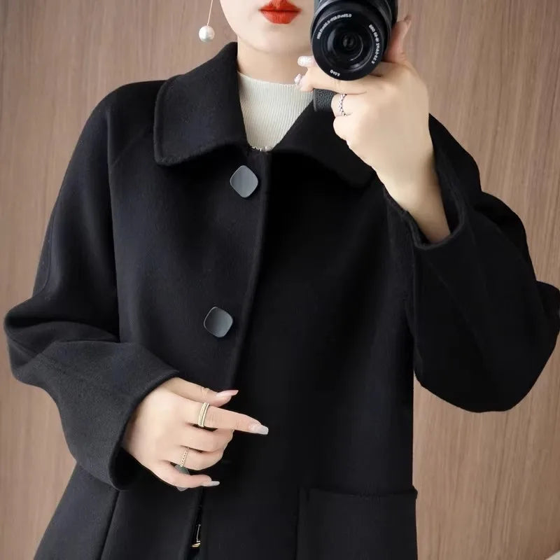 Women's 100% Wool Double-Sided Long Coat - Elegant and Warm Outerwear