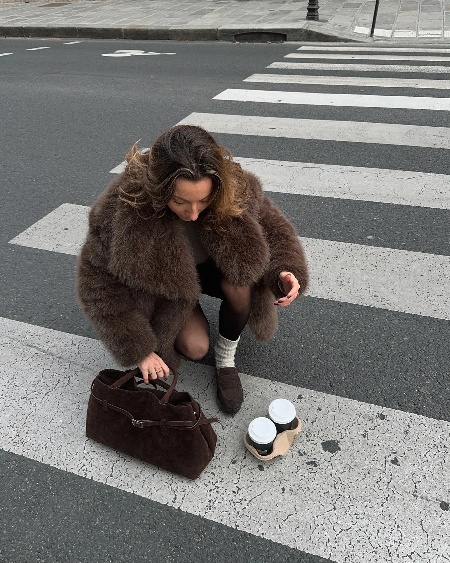 Women's Long Sleeve Faux Fur Coat with Buttons - Thick Warm Turn-Down Collar Fur Jacket