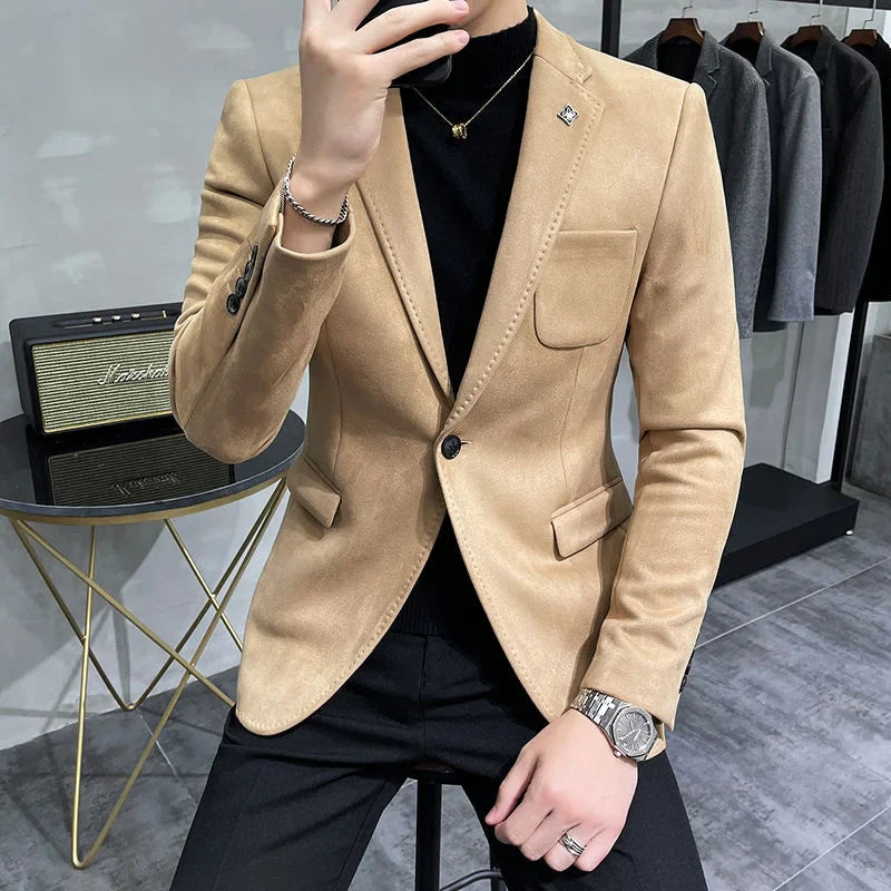 Men's Casual Slim Fit Faux Leather Blazer - Various Colors