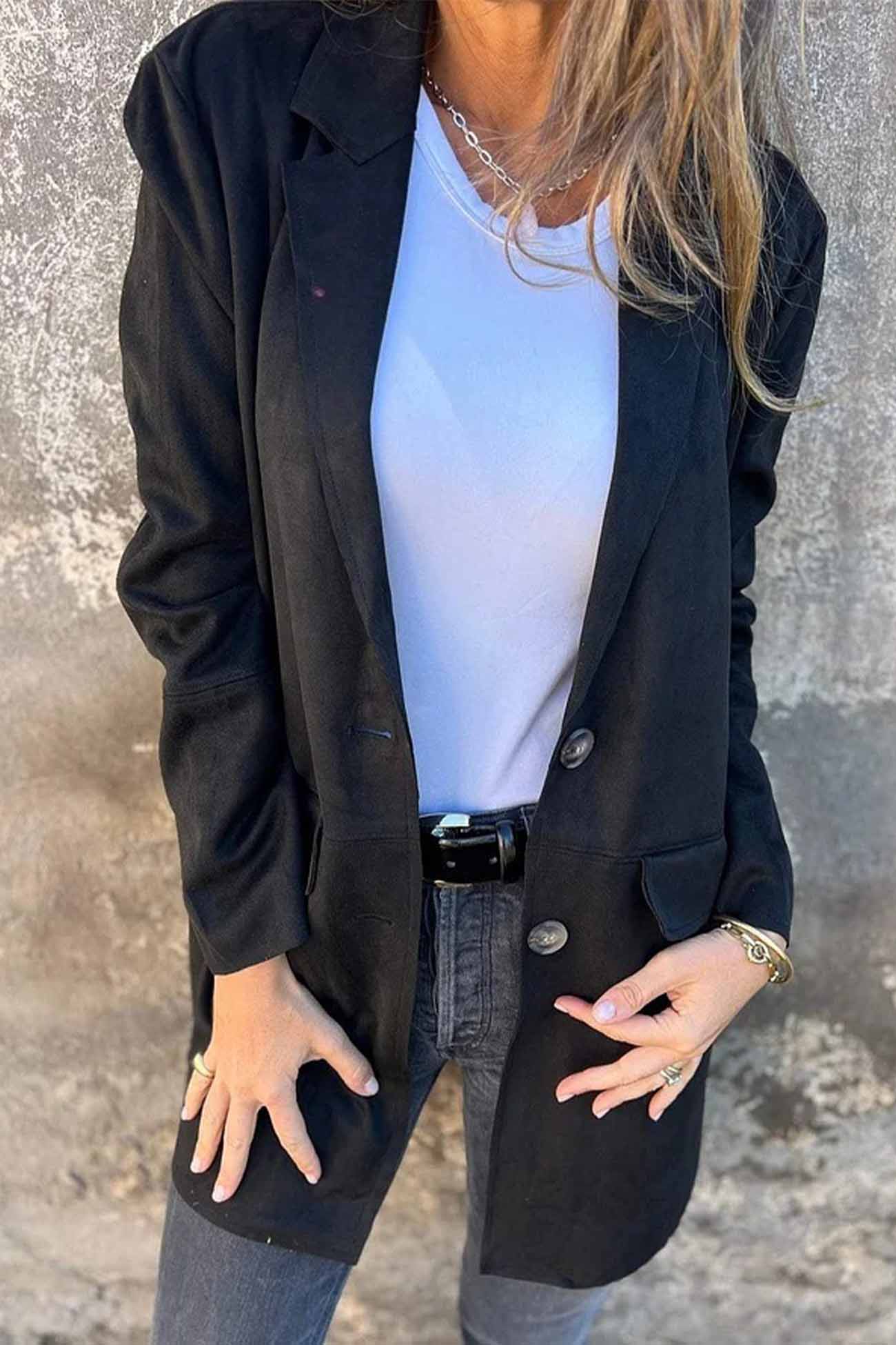 Women’s Suede Blazer - Tailored Fit - Notched Lapel - Single-Breasted Two-Button Jacket