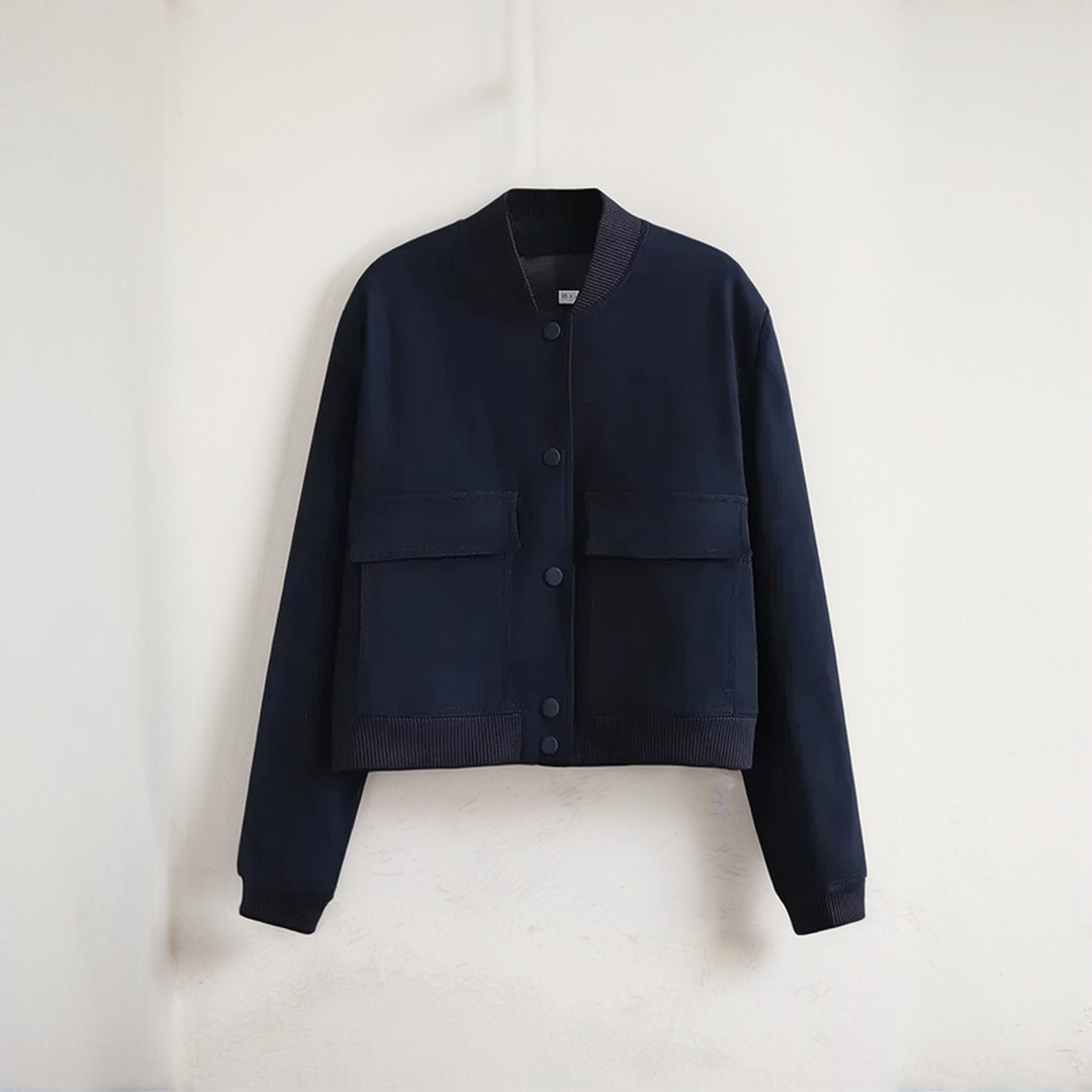 Women's Bomber Jacket - Cropped Fit - Button Front - Ribbed Cuffs & Hem - Casual Style