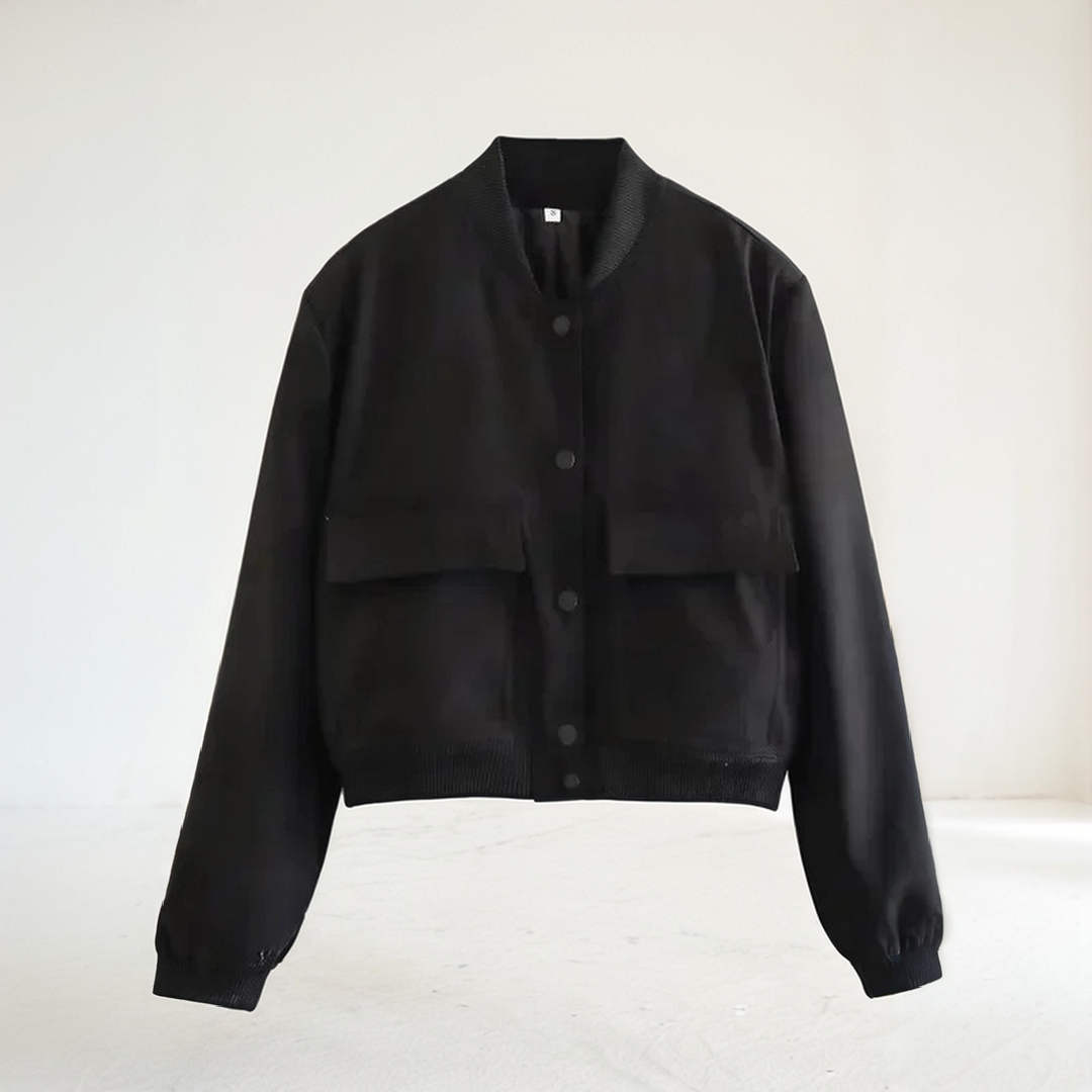 Women's Bomber Jacket - Cropped Fit - Button Front - Ribbed Cuffs & Hem - Casual Style