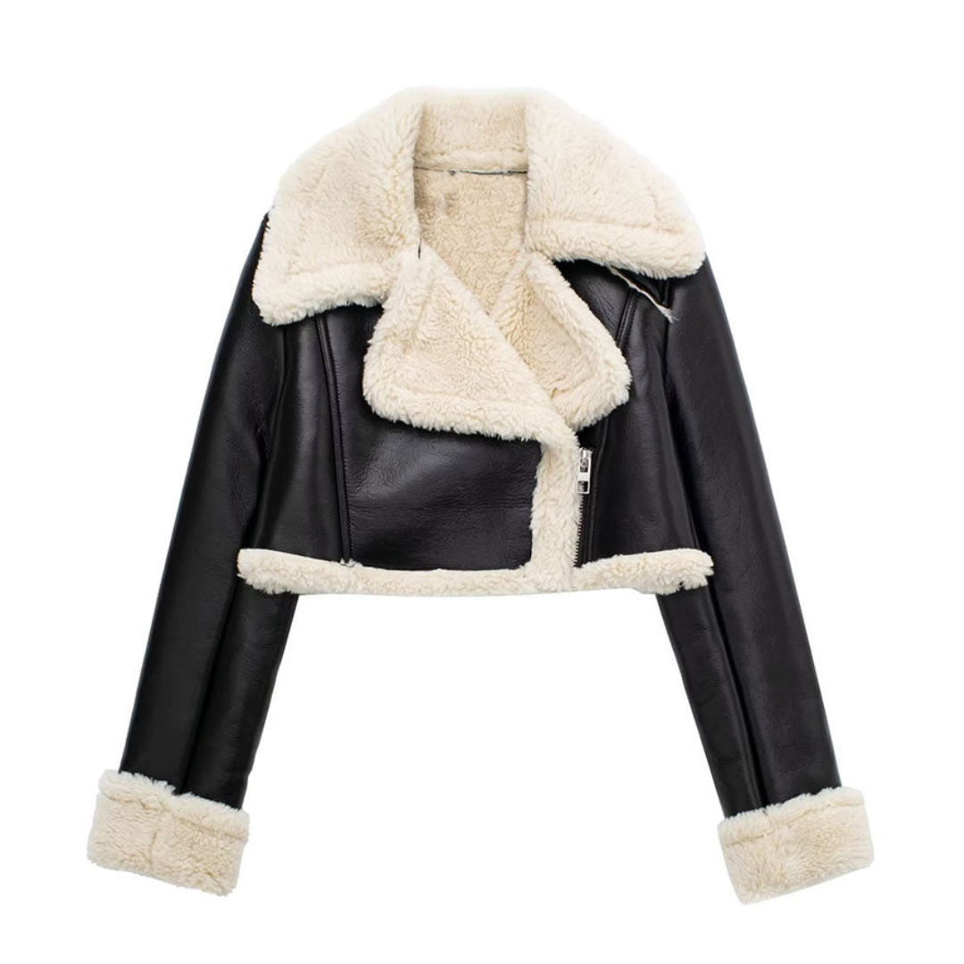 Thick lining leather jacket for women