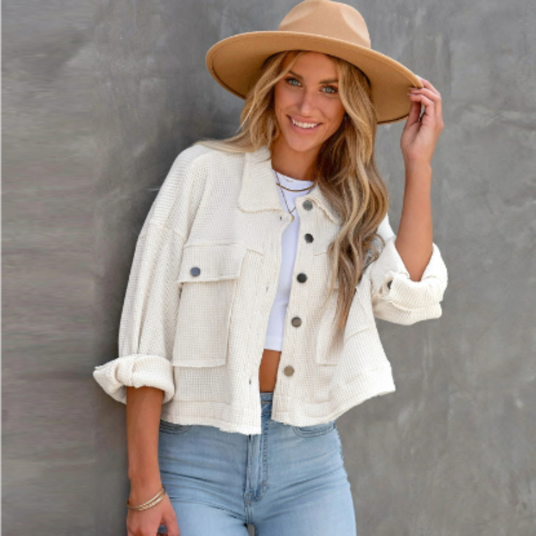 casual waffle long sleeve jacket for women