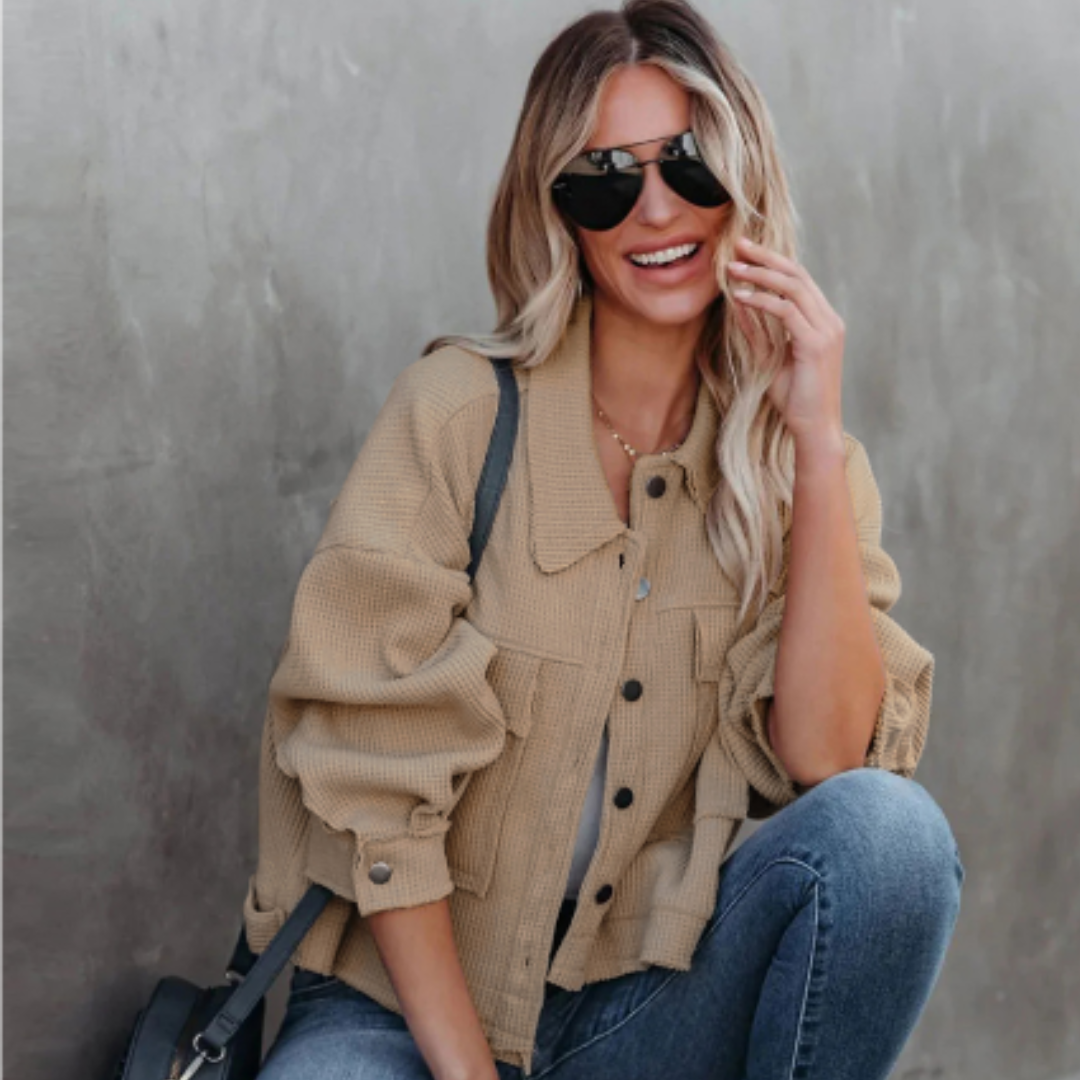 casual waffle long sleeve jacket for women