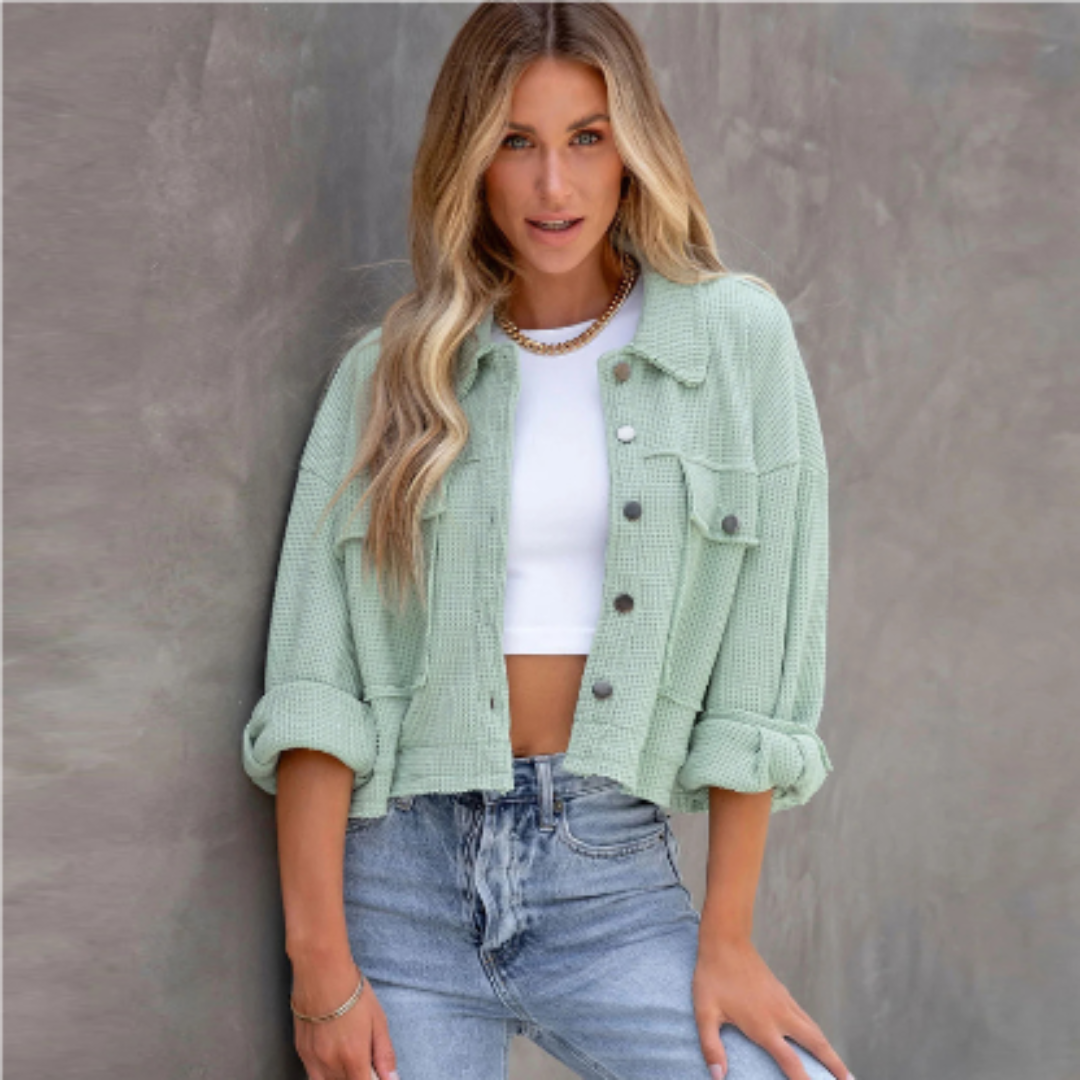 casual waffle long sleeve jacket for women