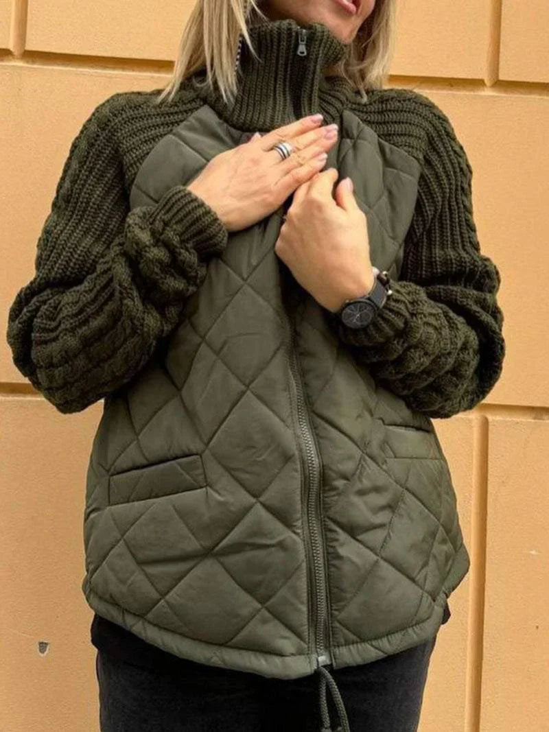 Quilted knit full zip jacket for women
