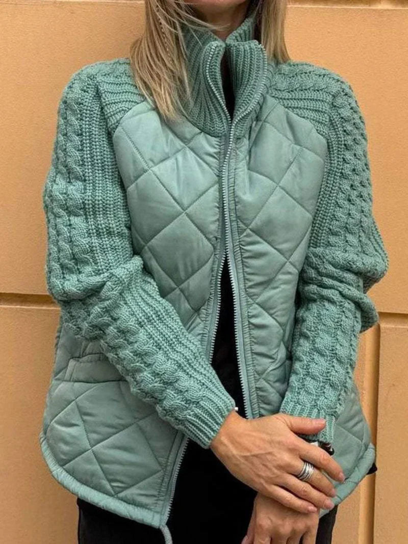 Quilted knit full zip jacket for women