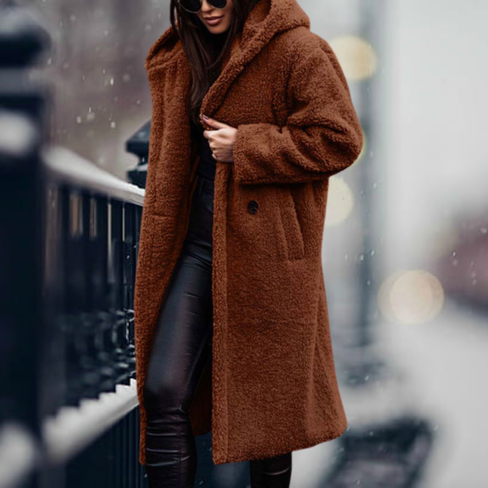 Plush longline teddy coat for women