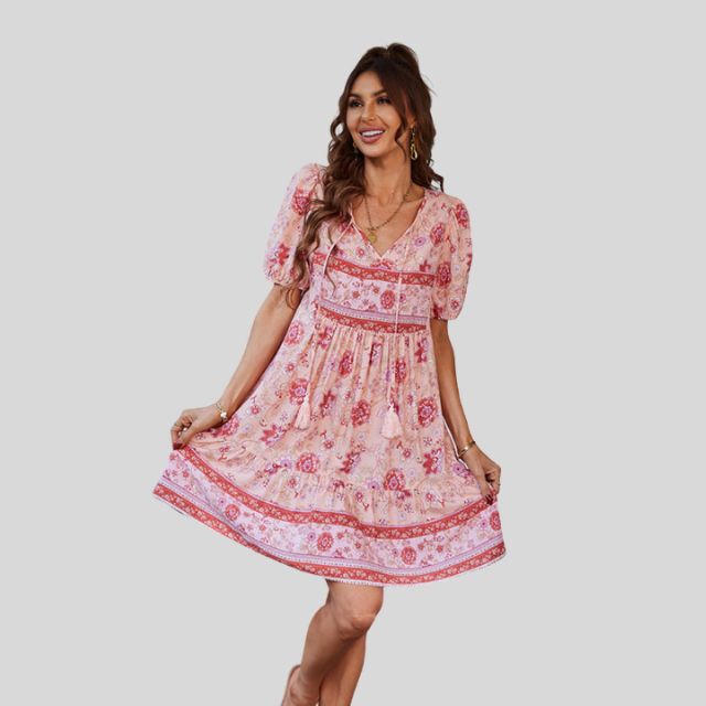 Glenda - Boho-chic floral dress with high waist