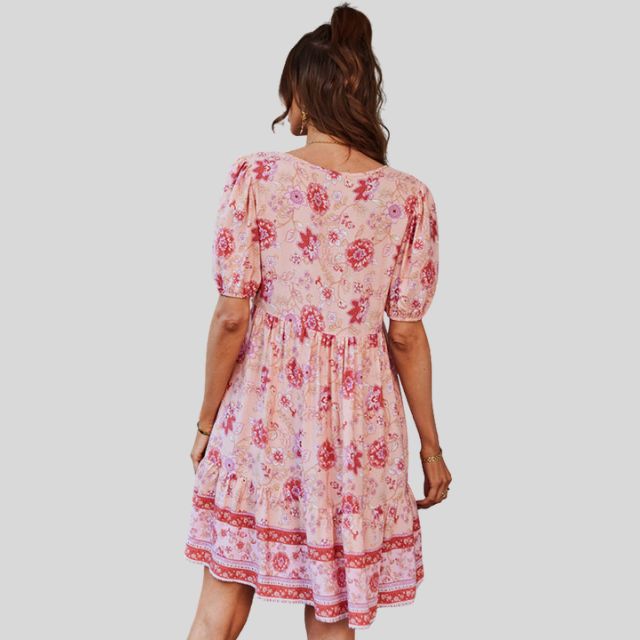 Glenda - Boho-chic floral dress with high waist