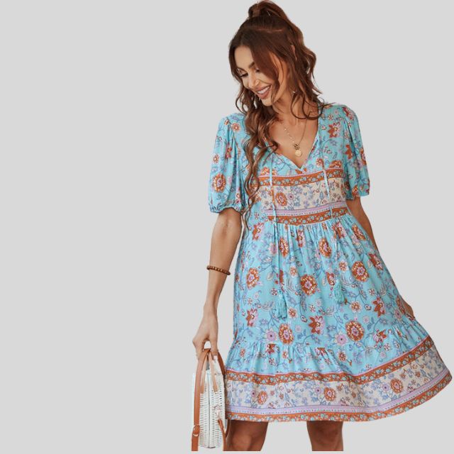 Glenda - Boho-chic floral dress with high waist