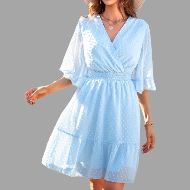 Mariella - Dotted dress with gathered waist and bell sleeves
