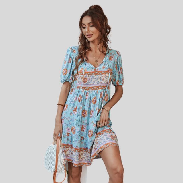 Glenda - Boho-chic floral dress with high waist