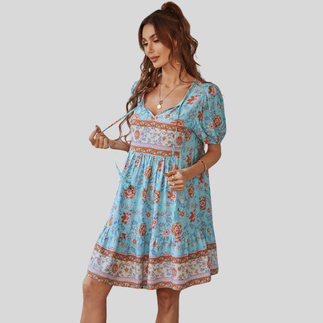 Glenda - Boho-chic floral dress with high waist