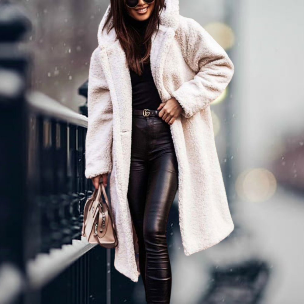 Plush longline teddy coat for women