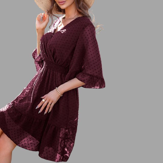 Mariella - Dotted dress with gathered waist and bell sleeves