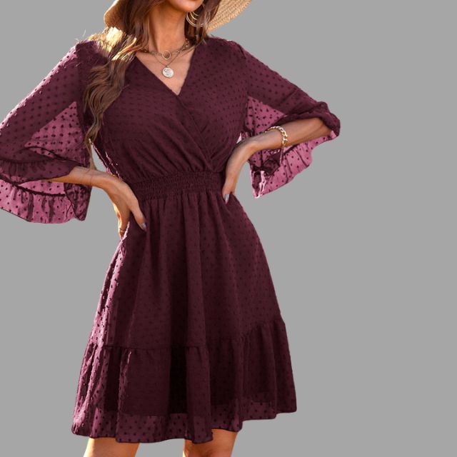 Mariella - Dotted dress with gathered waist and bell sleeves