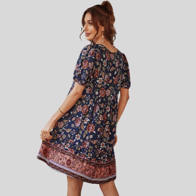 Glenda - Boho-chic floral dress with high waist