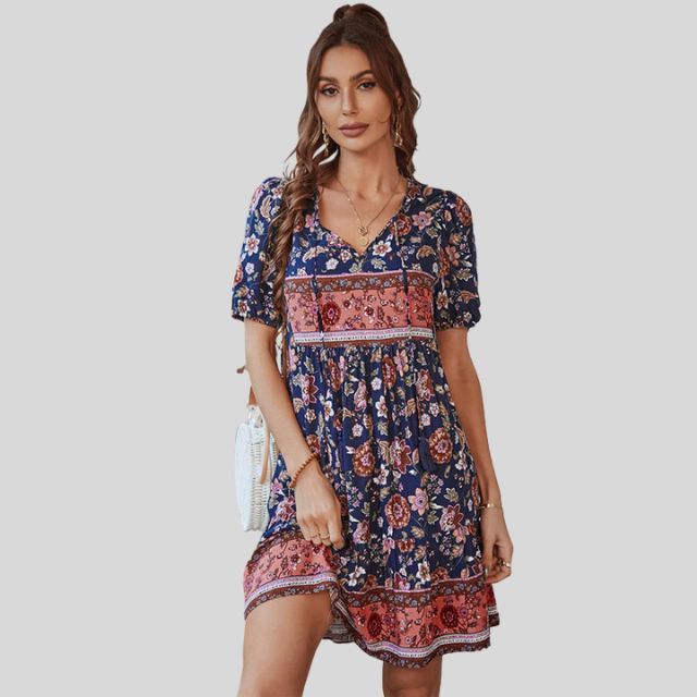 Glenda - Boho-chic floral dress with high waist