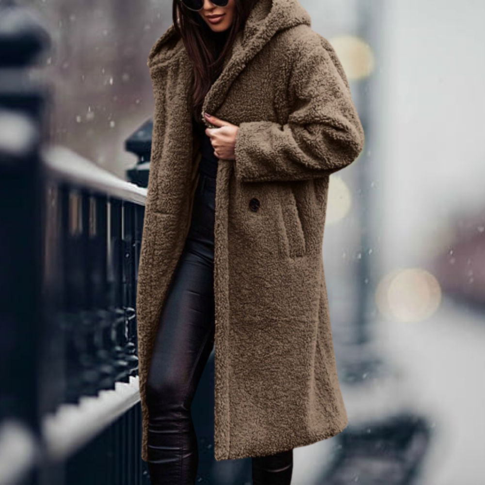 Plush longline teddy coat for women