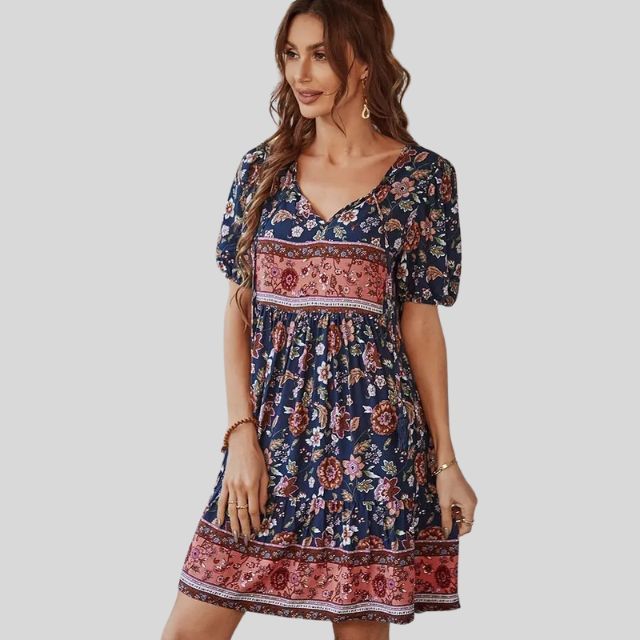 Glenda - Boho-chic floral dress with high waist