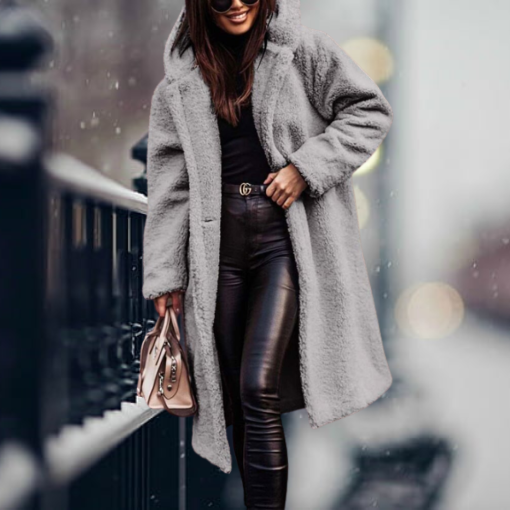 Plush longline teddy coat for women