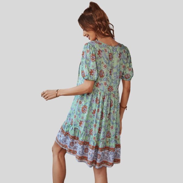 Glenda - Boho-chic floral dress with high waist