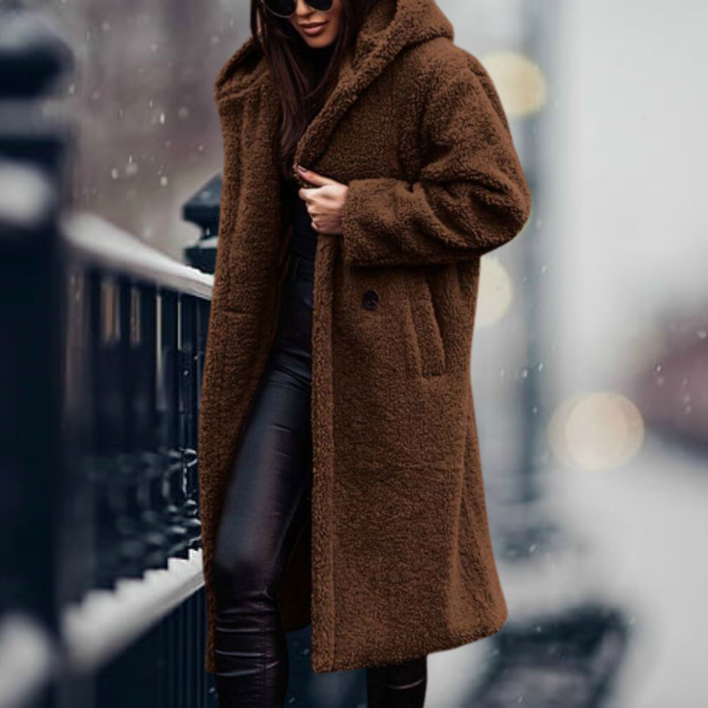 Plush longline teddy coat for women