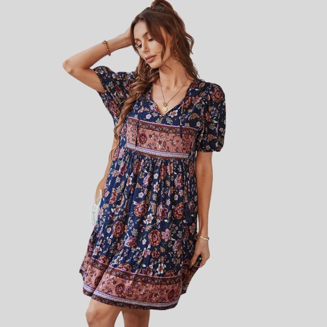Glenda - Boho-chic floral dress with high waist