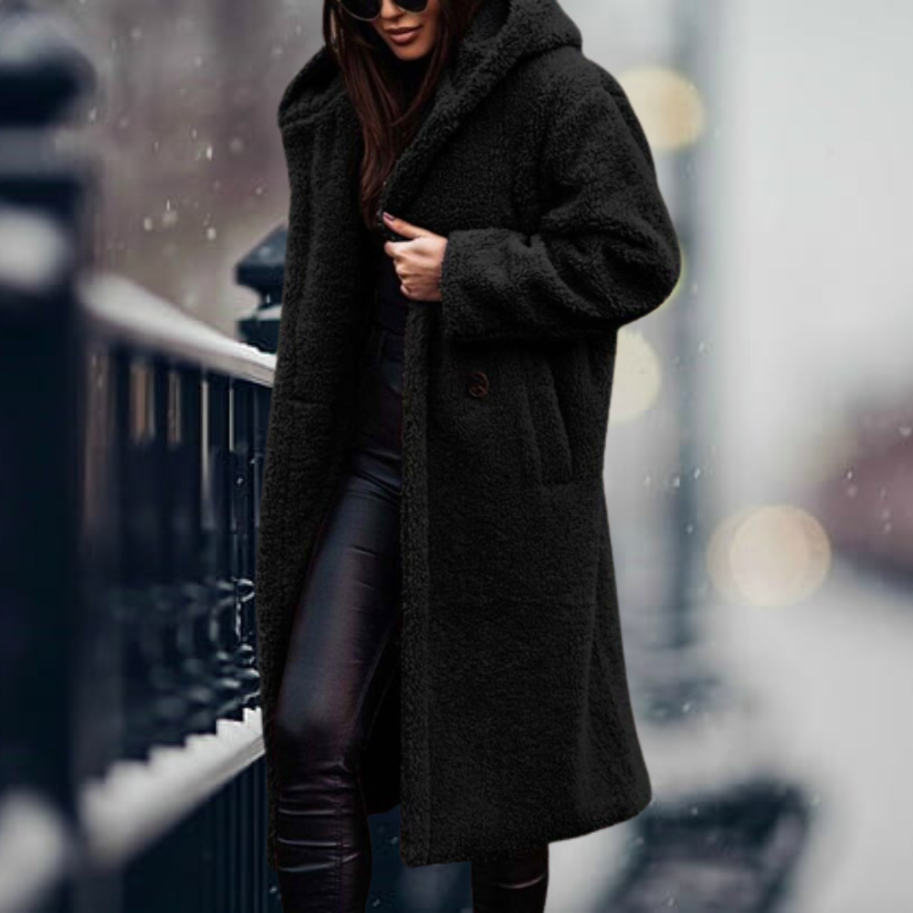 Plush longline teddy coat for women