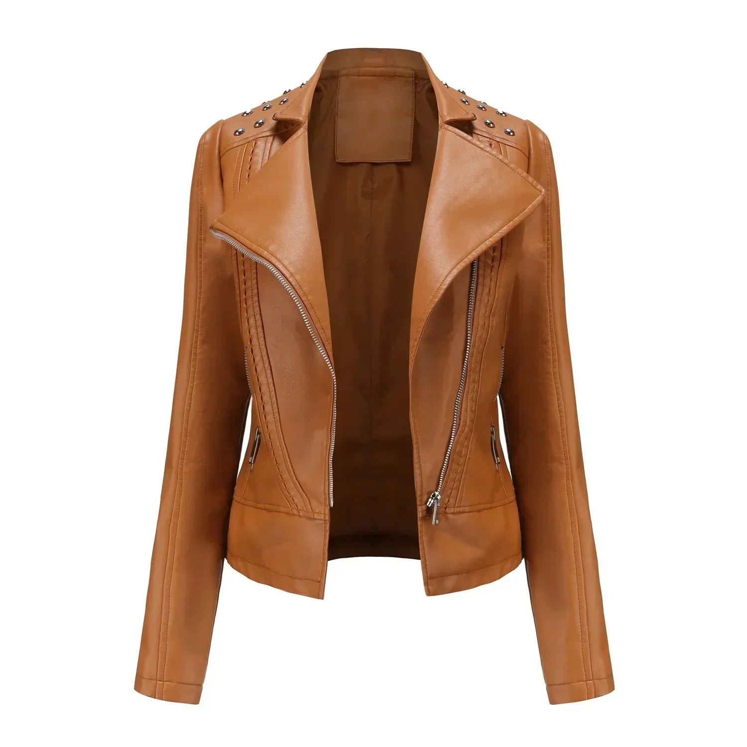 Women's Punk Rivet Faux Leather Jacket - Slim Fit Retro Biker Style