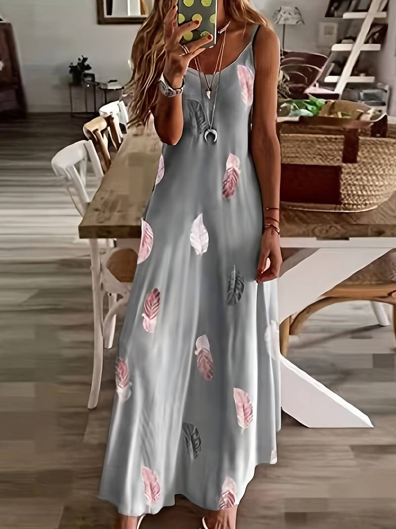 Windsor - Long cami dress with feather pattern