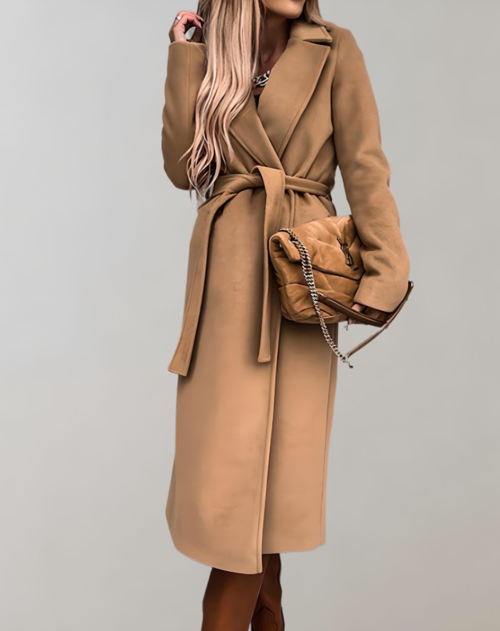 Mid length belted coat jacket for women