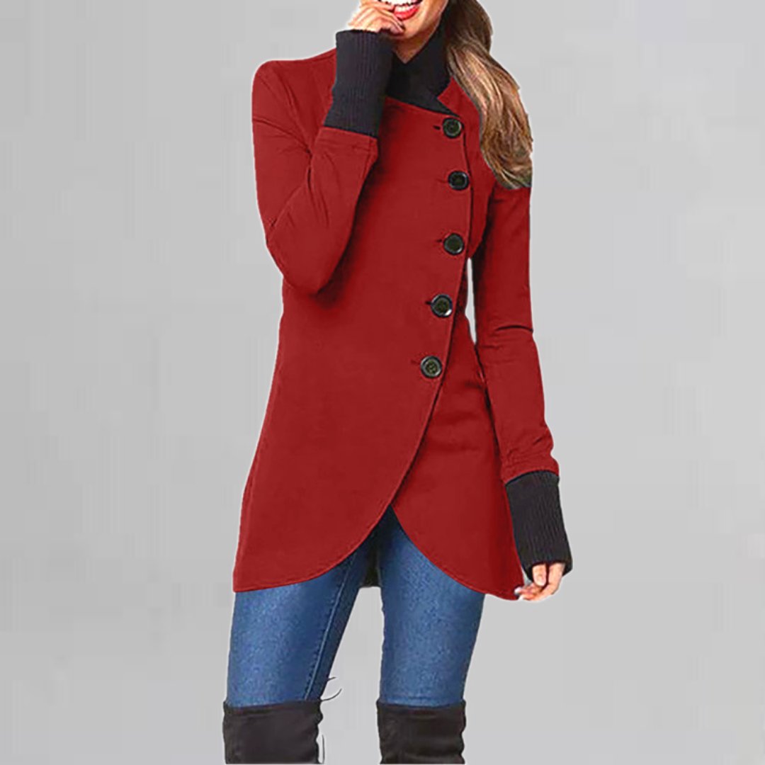 Asymmetrical buttoned coat for women