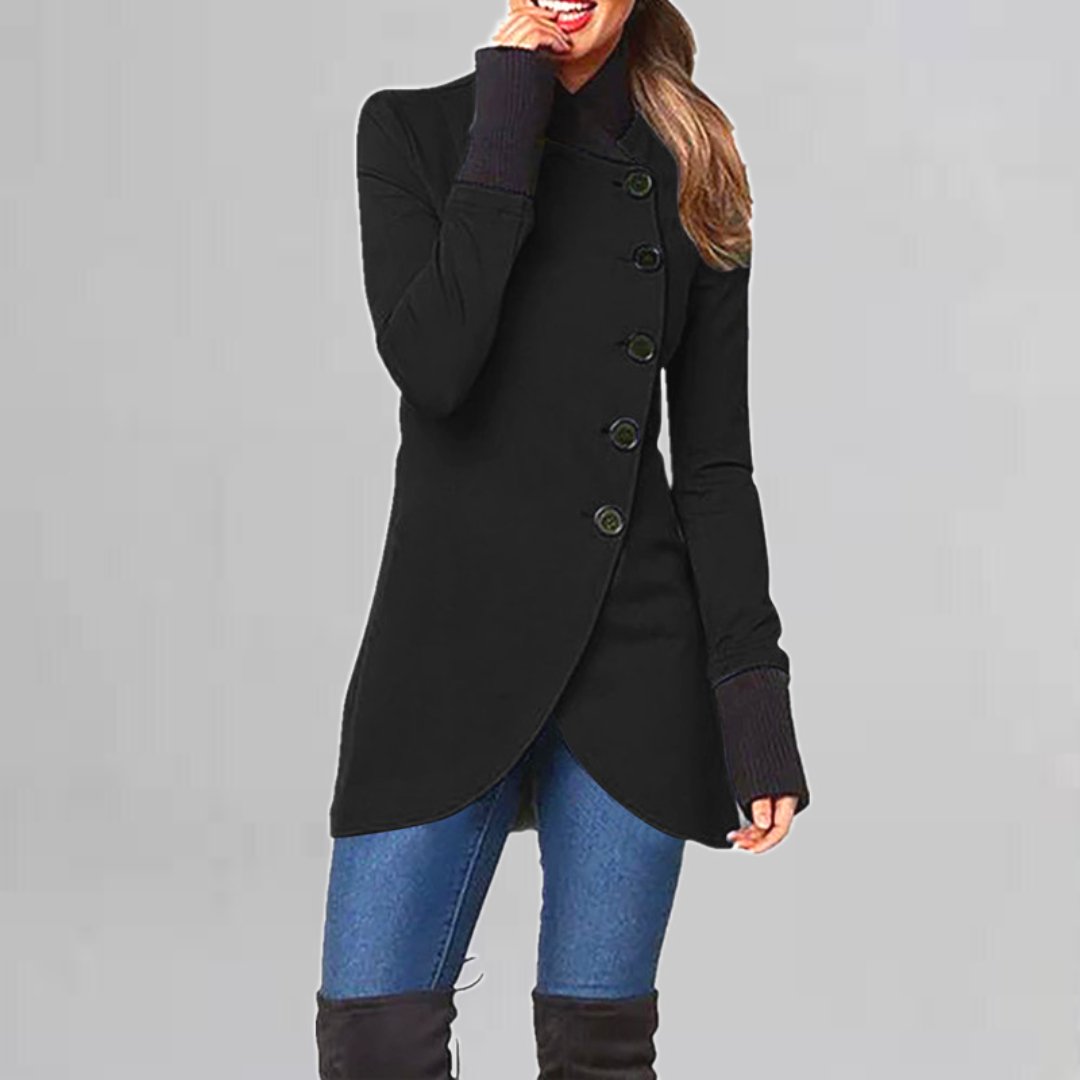 Asymmetrical buttoned coat for women
