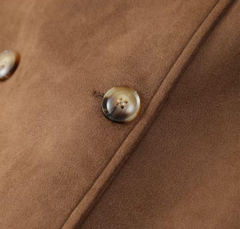 Elegant suede belted long coat for women