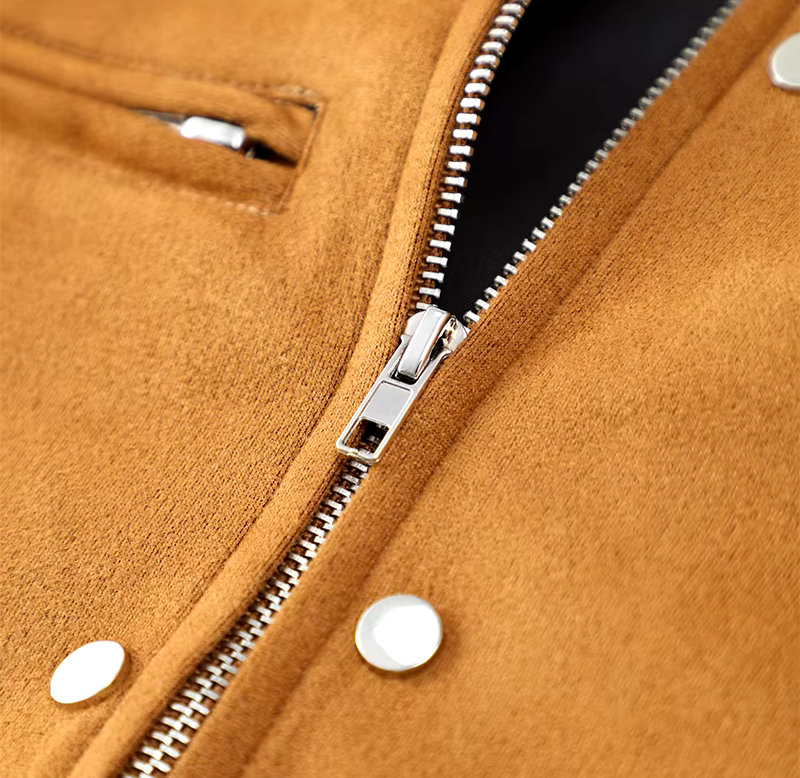Women's Cropped Suede Jacket - Studded Design - Zip Closure - Point Collar
