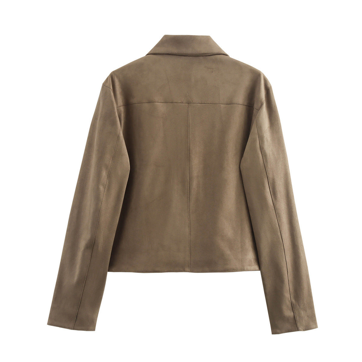 Women's Suede Jacket - Button-Up Front - Classic Collar - Boxy Fit - Stylish & Soft
