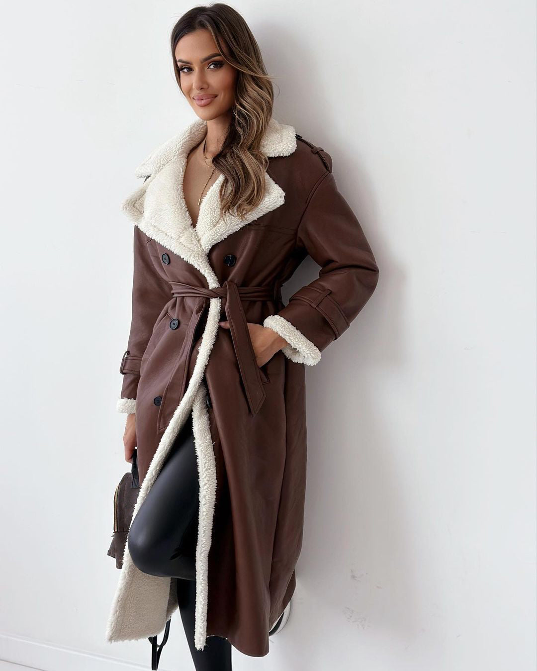 Warm plush long coat for women