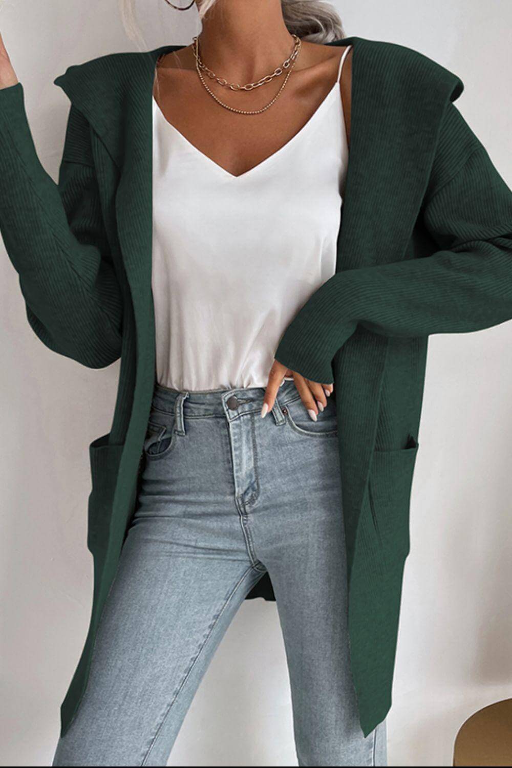 Women's Ribbed Hooded Cardigan