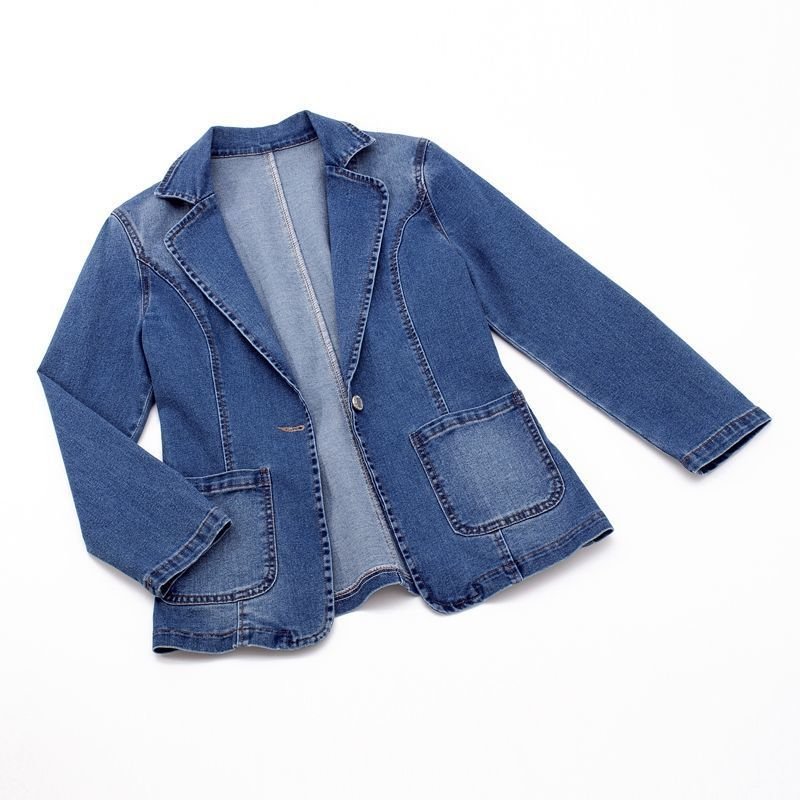Women's Denim Blazer - Tailored Fit - Notched Lapel - Single-Breasted One-Button Closure