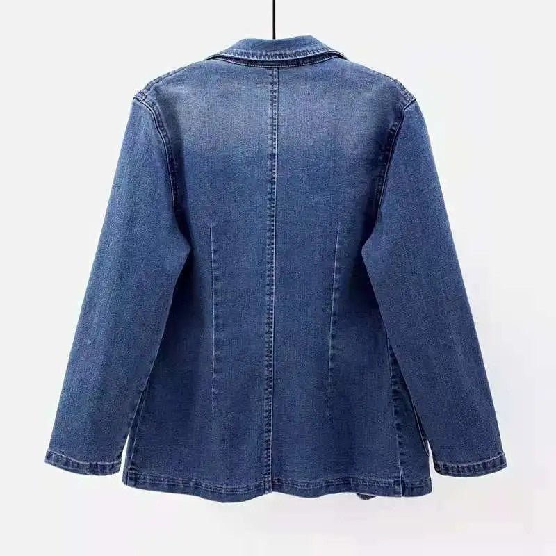 Women's Denim Blazer - Tailored Fit - Notched Lapel - Single-Breasted One-Button Closure