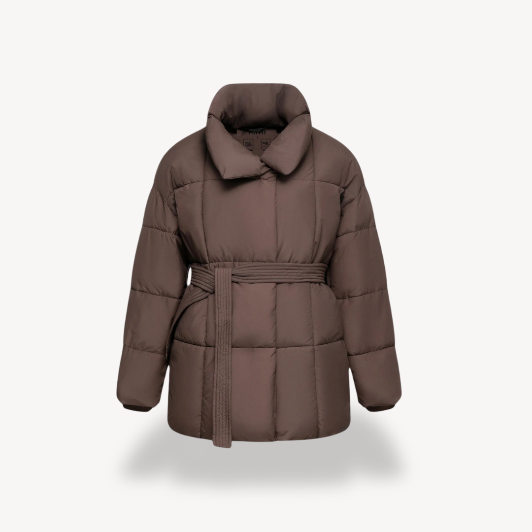 Loravelle | Women's Puffer Jacket – Belted, High Collar, Winter Coat